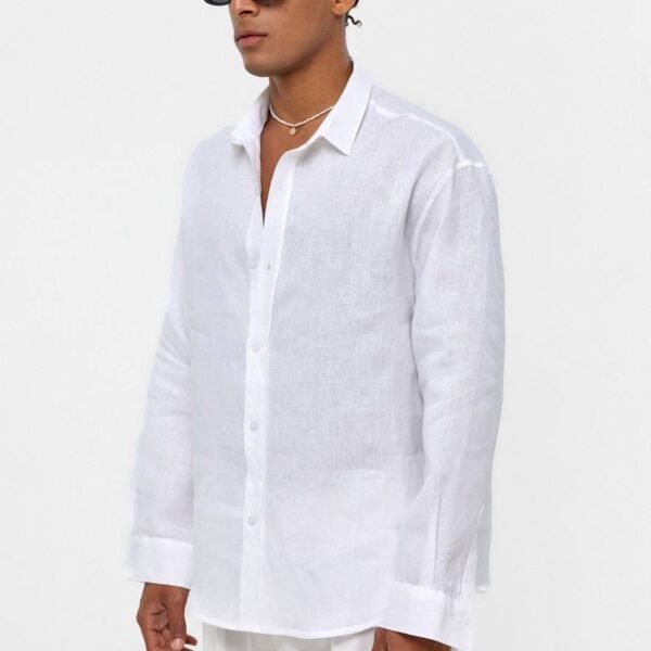 قميص لينين - أبيض