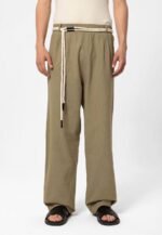 بنطلون قطن بحزام حبل - أخضر